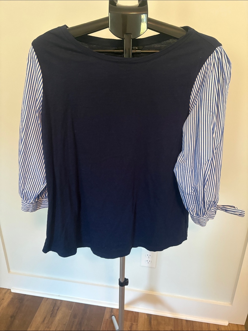 Striped Sleeve Navy Women's Top